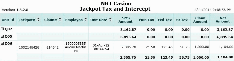 Jackpot Tax and Intercept Report